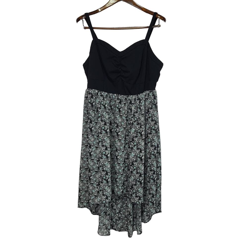 Torrid High-Low Knee Length Sleeveless Dress Black White Blue Flowers